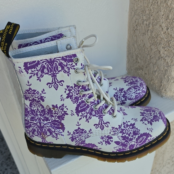 Dr. Martens White and Purple Patterned Boots - Picture 2 of 11